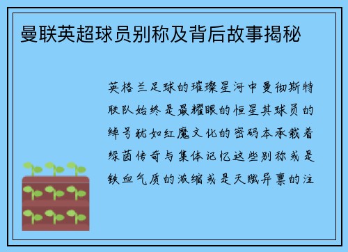 曼联英超球员别称及背后故事揭秘